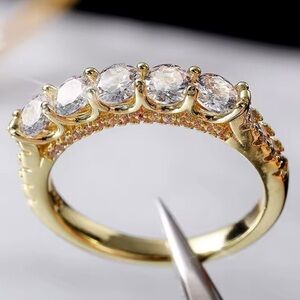 18k Yellow Gold Plated Vintage Style Zircon Diamond Ring/Anniversary Band